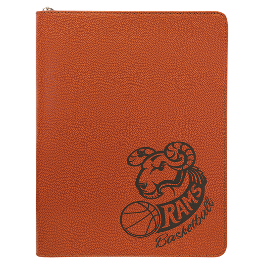 9.5" x 12" Basketball Leatherette Zipper Portfolio – item GFT963