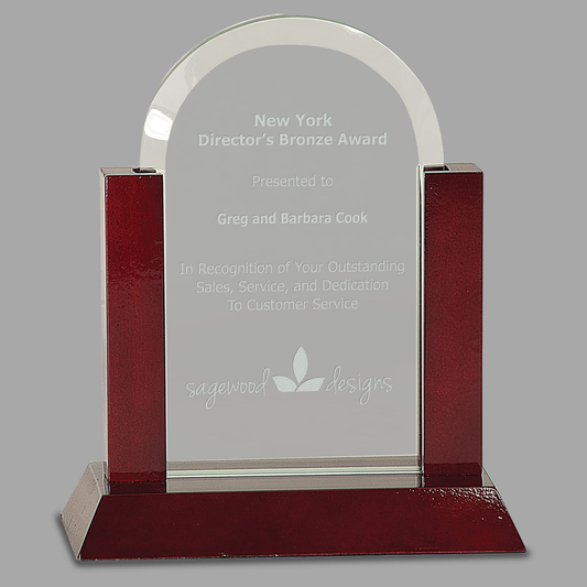 7" Gateway Jade Dome Glass Award with Rosewood Finish Base — GG27