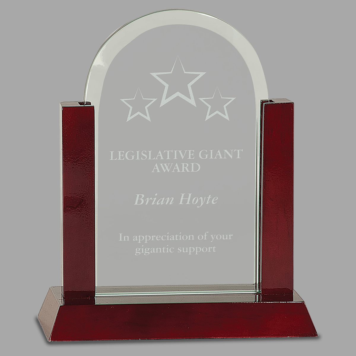 8" Gateway Jade Dome Glass Award with Rosewood Finish Base — GG28