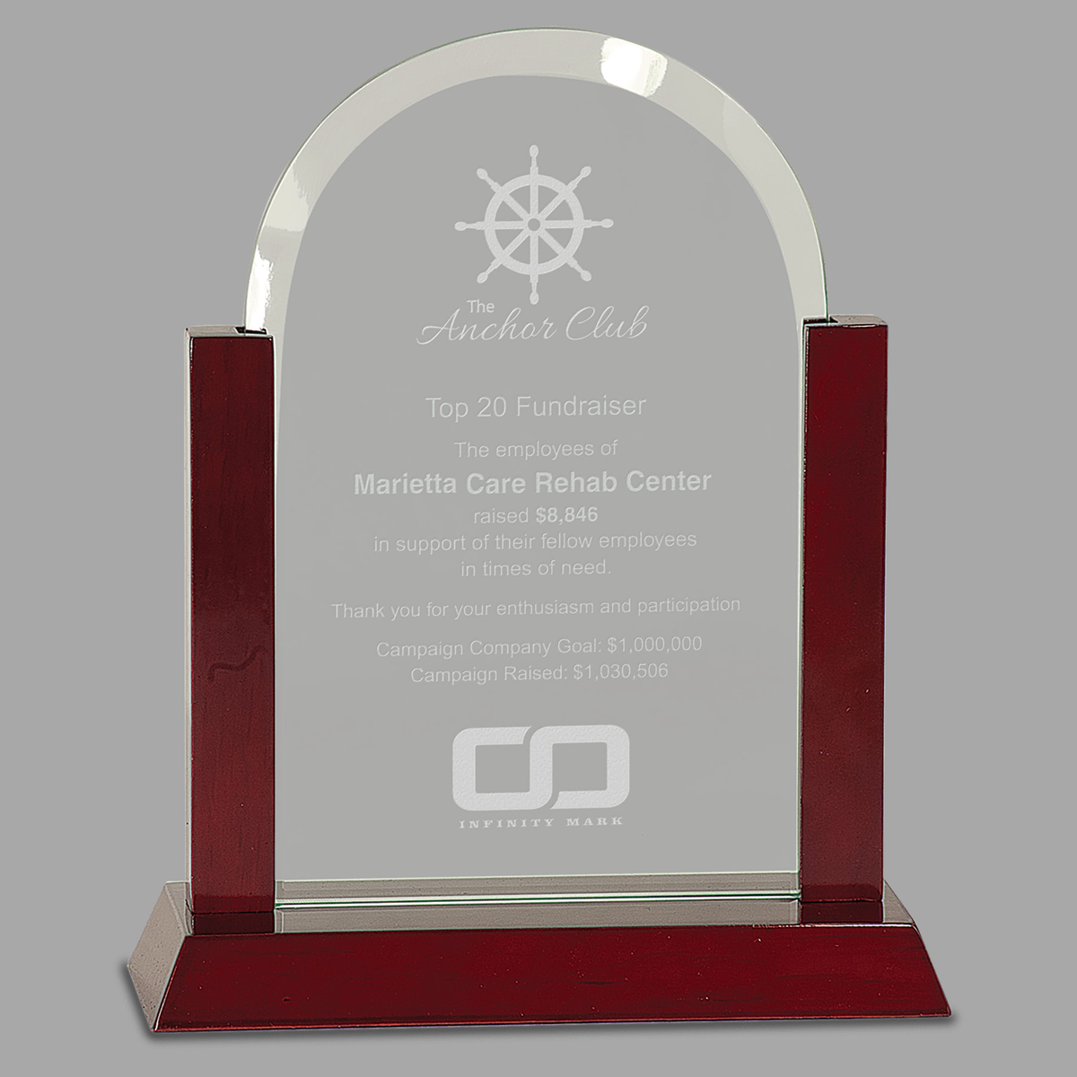 9" Gateway Jade Dome Glass Award with Rosewood Finish Base — GG29