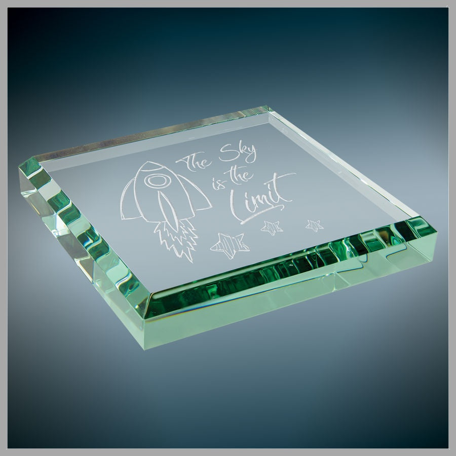 3" x 3" x 0.5" Jade Glass Paperweight – item GPW33J