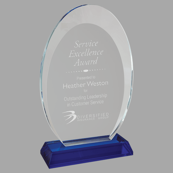 8" Oval Halo Glass-blue Base Award – item HLG101BU