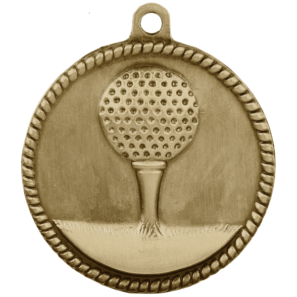 2" Golf Hi Relief Medal – item HR725