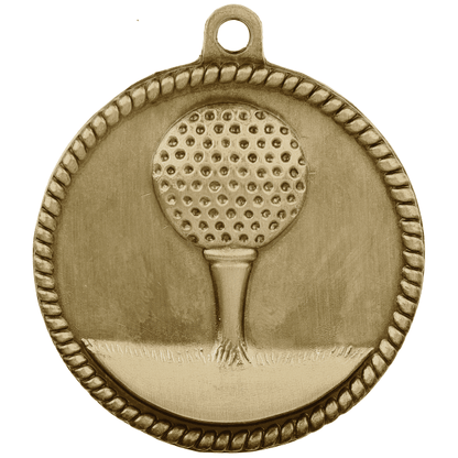 2" Golf Hi Relief Medal – item HR725