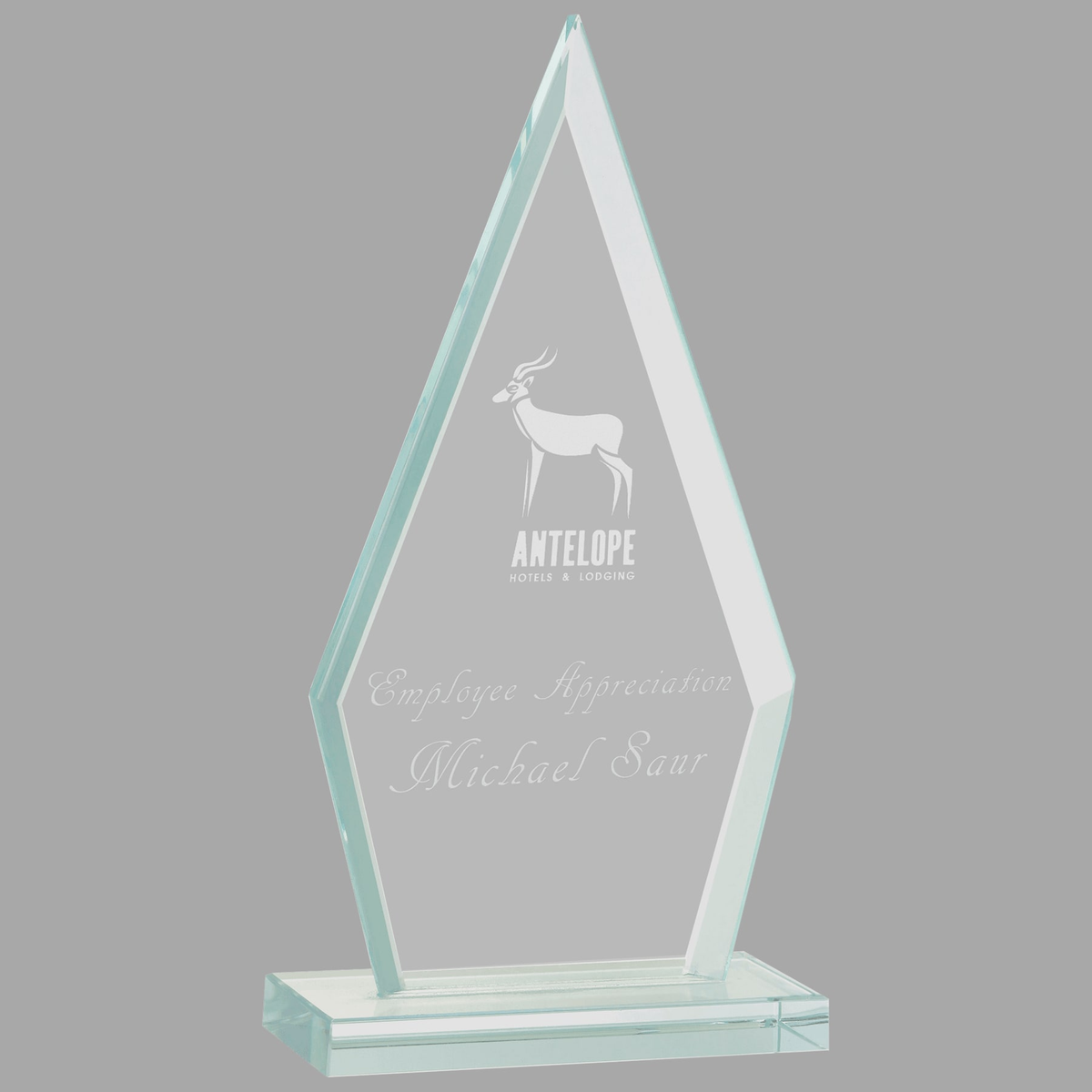 7 1/2" Triangle Jade Glass Award — JGS52