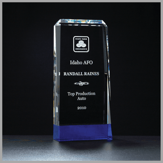 4" x 8.75" Series Clear Crystal w/ Cobalt Blue Base Award – item K9052