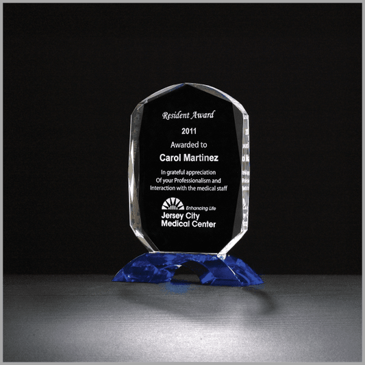 5.75" x 7.625" Diamond Series Clear Crystal Award w/ Cobalt – item K9061