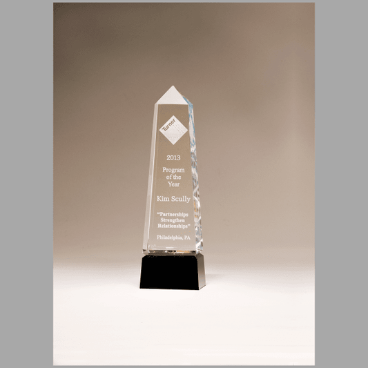 2.875" x 9.75" Crystal Obelisk w/ Prism-Effect Top Award – item K9090