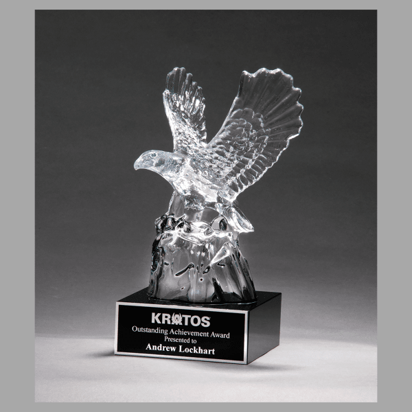 4.5" x 9.5" Beautiful Carved Crystal Eagle on a Plaque – item K9117