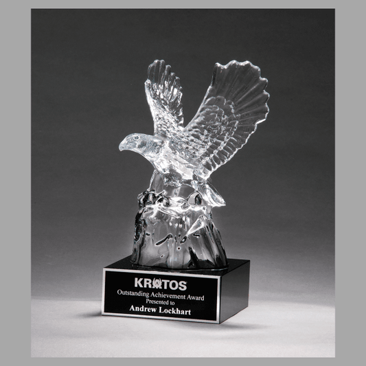 4.5" x 9.5" Beautiful Carved Crystal Eagle on a Plaque – item K9117