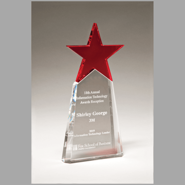 4.125" x 9.125" Red Crystal Star on Clear Base Award – item K9212
