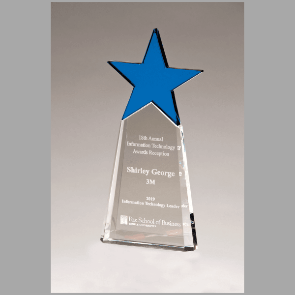 4.125" x 9.125" Blue Crystal Star on Clear Base Award – item K9214