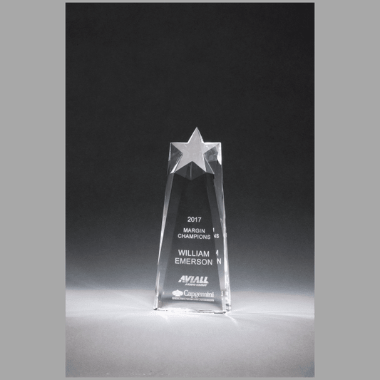 2.5" x 7.5" x 1.5" (Tapered) Star Trophy Carved Plaque – item K9225
