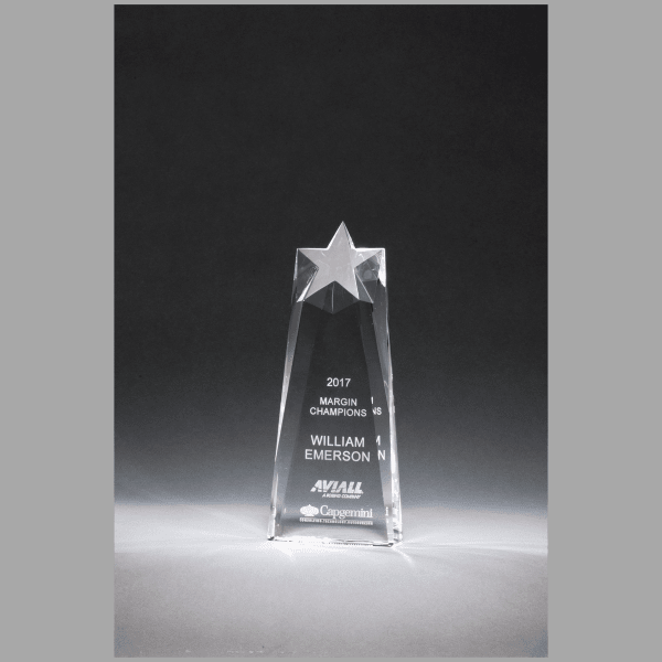 4" x 9.5" x 1.5" (Tapered) Star Trophy Carved From Plaque – item K9227