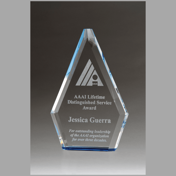 5.875" x 9" Flame Series Clear Crystal Award w/ Blue Accen – item K9298