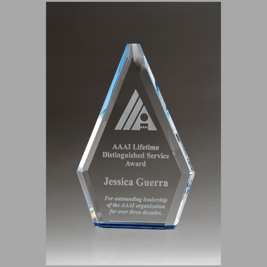 6.5" x 9.875" Flame Series Clear Crystal Award w/ Blue – item K9299