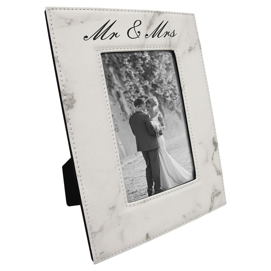 4" x 6" White Marble Leatherette Photo Frame – item LLF1446