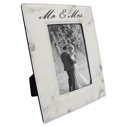 4" x 6" White Marble Leatherette Photo Frame – item LLF1446