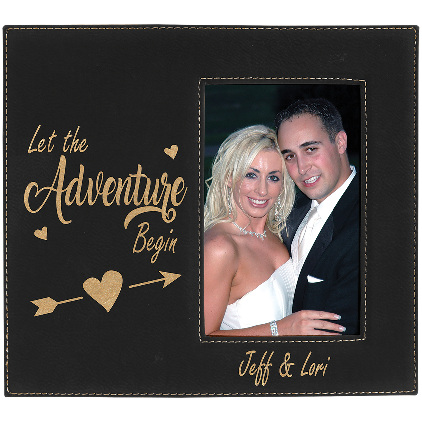 4" x 6" Black/Gold Leatherette Photo Frame – item LLF30346