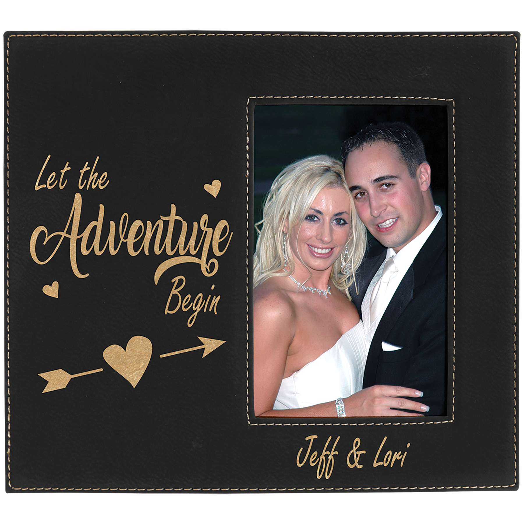 4" x 6" Black/Gold Leatherette Photo Frame – item LLF30346
