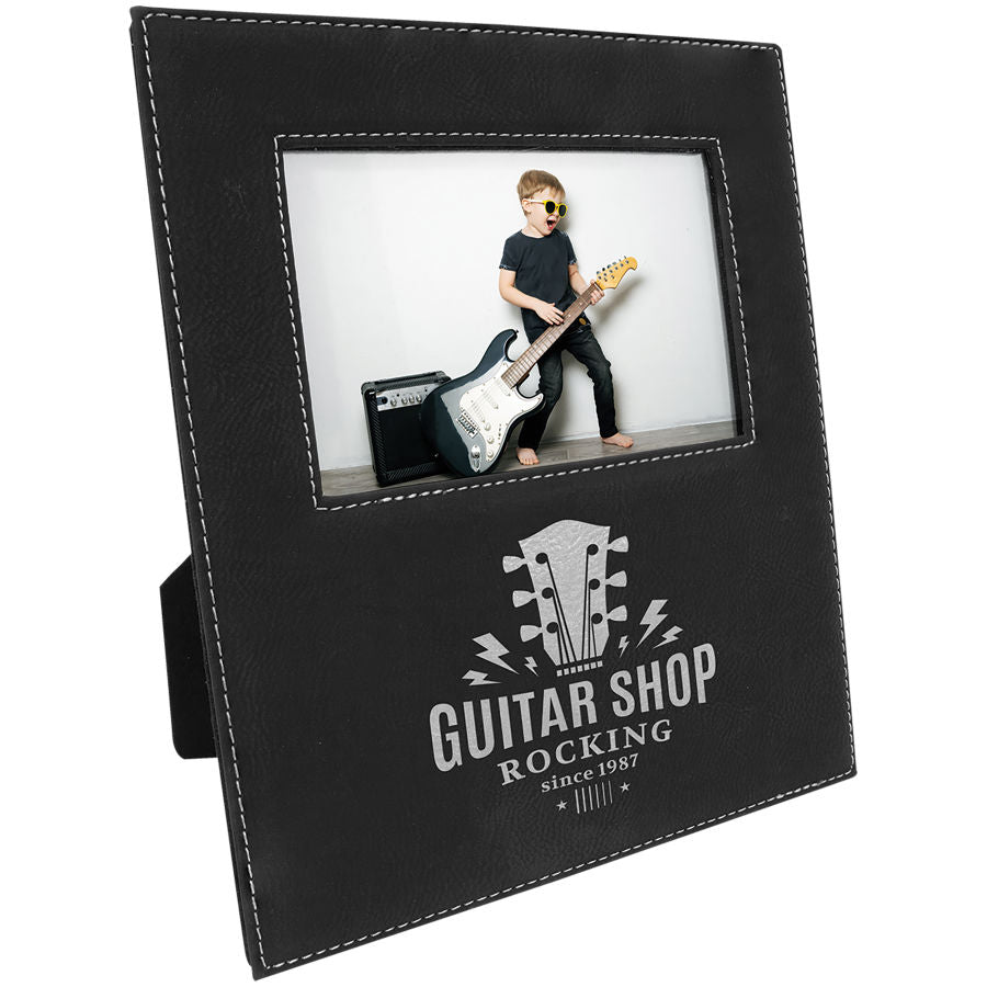 4" x 6" Black/Silver Leatherette Photo Frame – item LLF30946