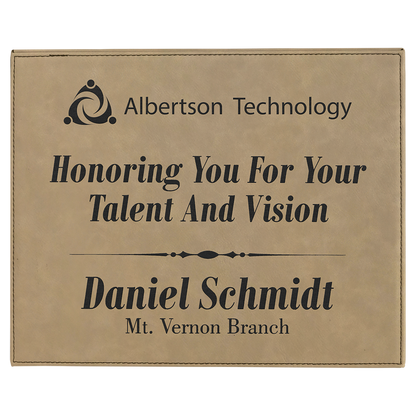 10.5" x 13" Light Brown Leatherette Award Plaque – item LLP11013