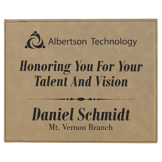 10.5" x 13" Light Brown Leatherette Award Plaque – item LLP11013