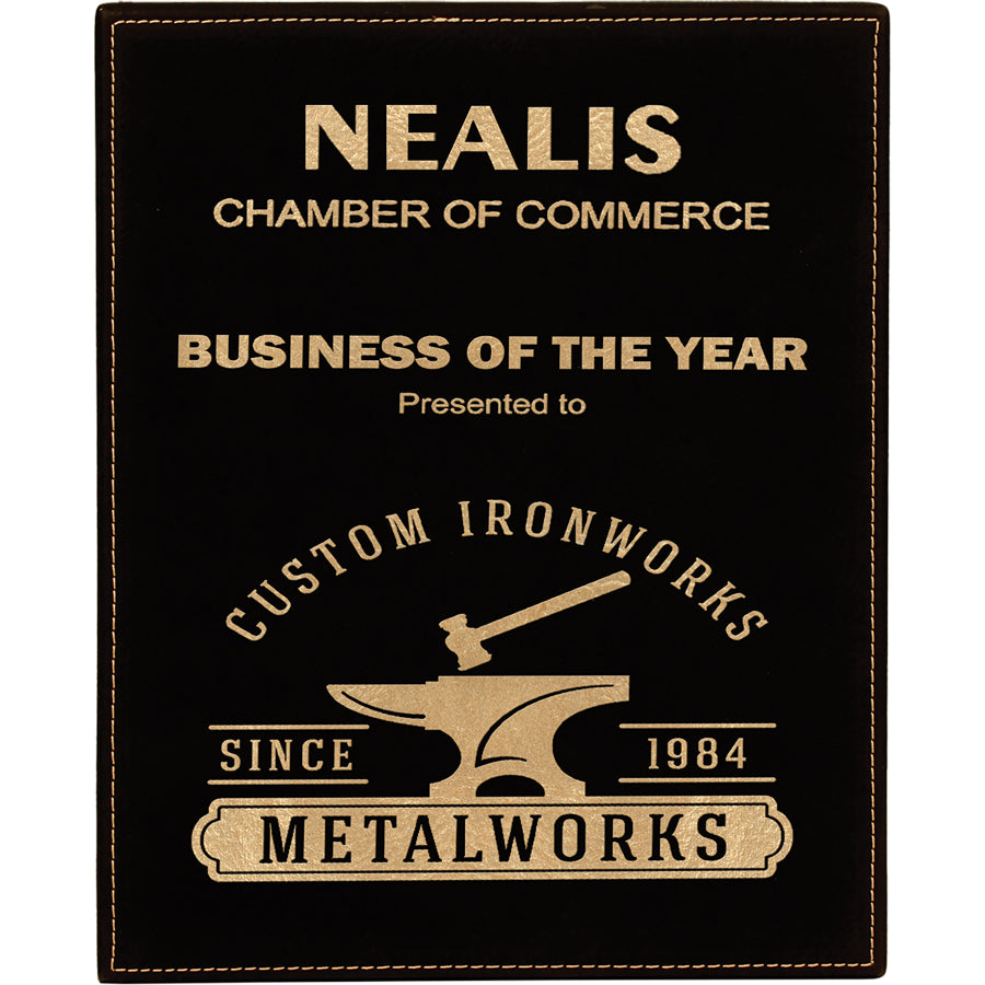 10.5" x 13" Black/Gold Leatherette Award Plaque – item LLP31013A