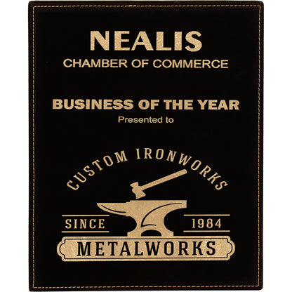 10.5" x 13" Black/Gold Leatherette Award Plaque – item LLP31013A