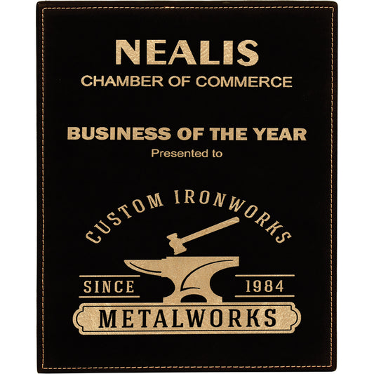 10.5" x 13" Black/Gold Leatherette Award Plaque – item LLP31013A