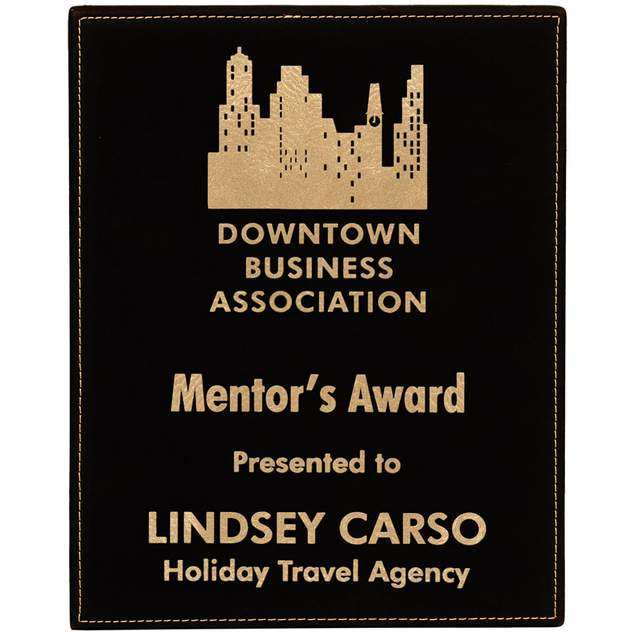 8" x 10" Black/Gold Leatherette Award Plaque – item LLP3810A