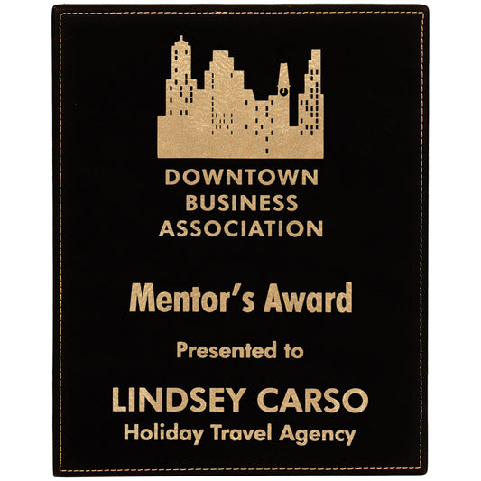 8" x 10" Black/Gold Leatherette Award Plaque – item LLP3810A