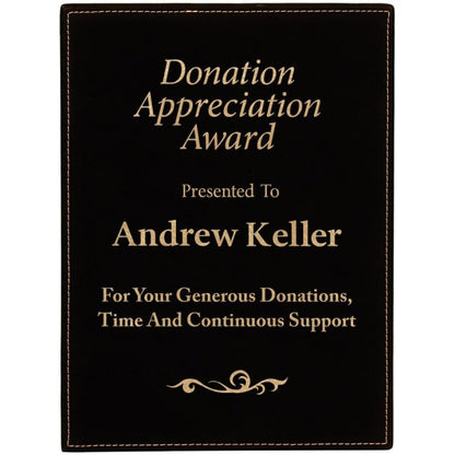 9" x 12" Black/Gold Leatherette Award Plaque – item LLP3912A image 2