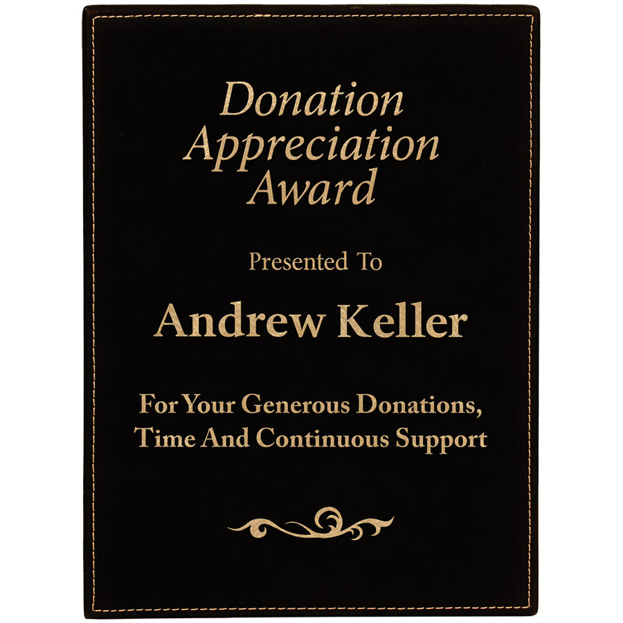 9" x 12" Black/Gold Leatherette Award Plaque – item LLP3912A