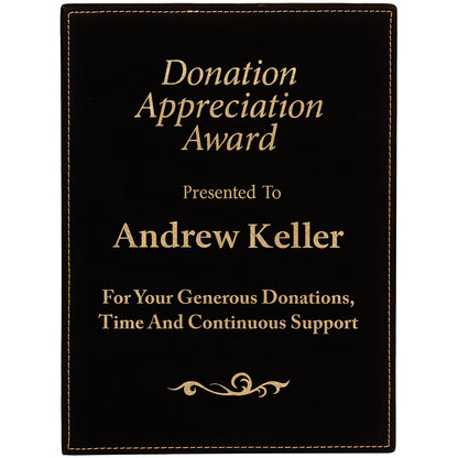 9" x 12" Black/Gold Leatherette Award Plaque – item LLP3912A