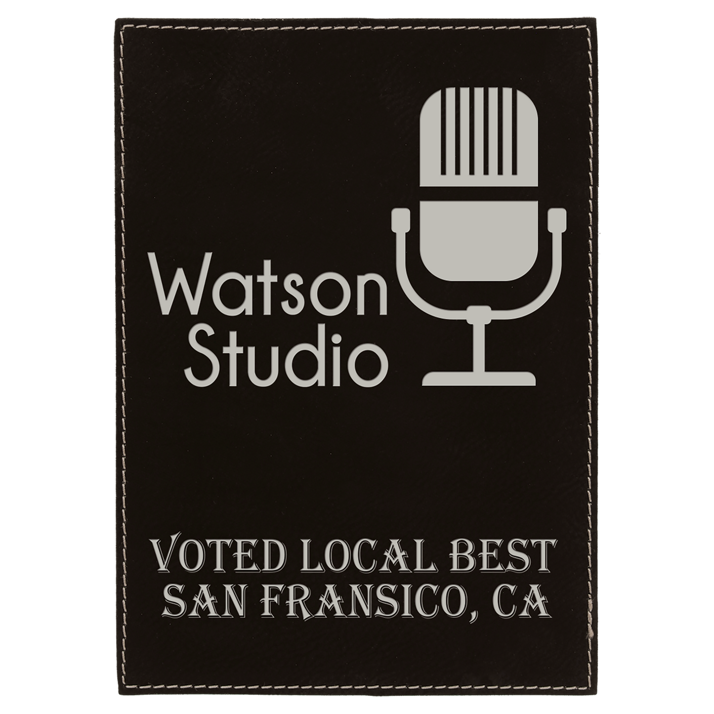 9" x 12" Black/Silver Leatherette Award Plaque – item LLP6912