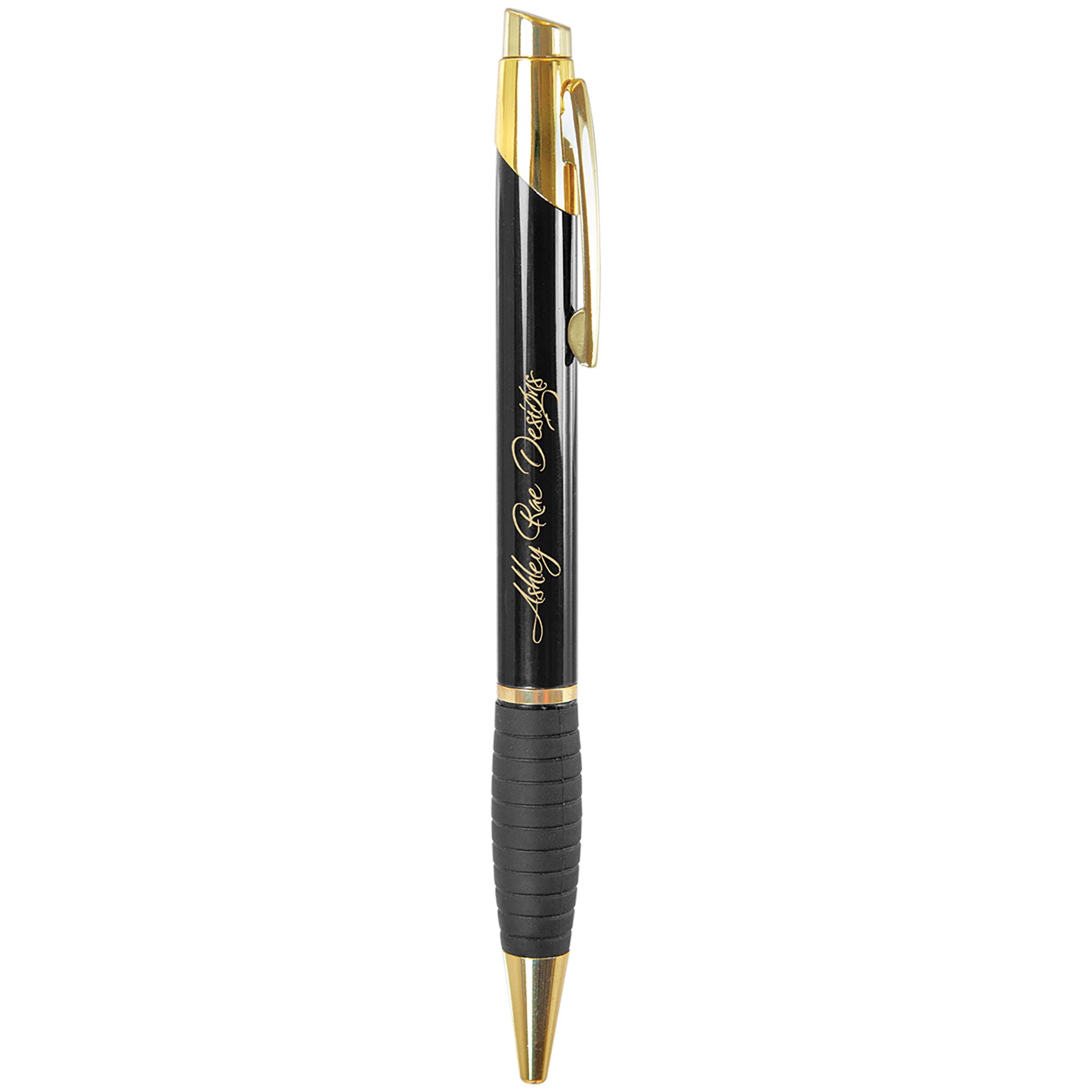 Black Gloss Ballpoint Pen with Rubber Gripper, Gold Trim – item LP501A