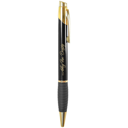 Black Gloss Ballpoint Pen with Rubber Gripper, Gold Trim – item LP501A