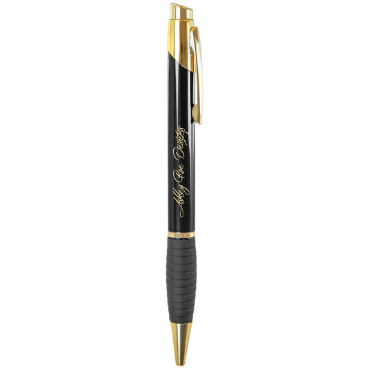 Black Gloss Ballpoint Pen with Rubber Gripper, Gold Trim – item LP501A