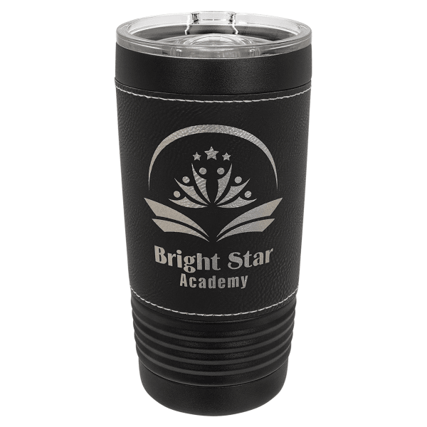 20 oz. Black/Silver Leatherette Slider Tumbler – item LTM5251