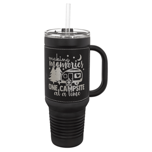 40 oz. Black/Silver Leatherette Travel Mug – item LTM7451