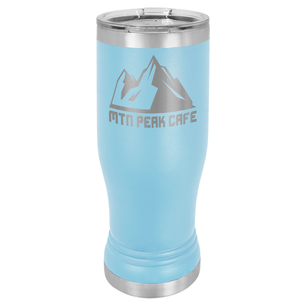 Light Blue 14oz. Polar Camel Pilsner with Clear Lid – item LTM947
