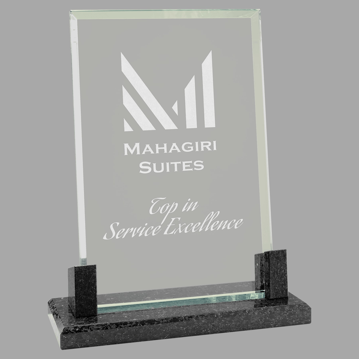 8" Rectangle Glass with Black Marble Base — MBG22