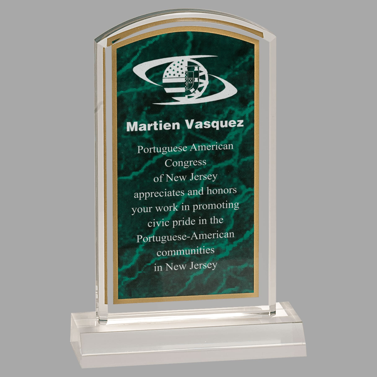 4" x 7" Green Marbleized Acrylic with 5" Base — MBL47GM
