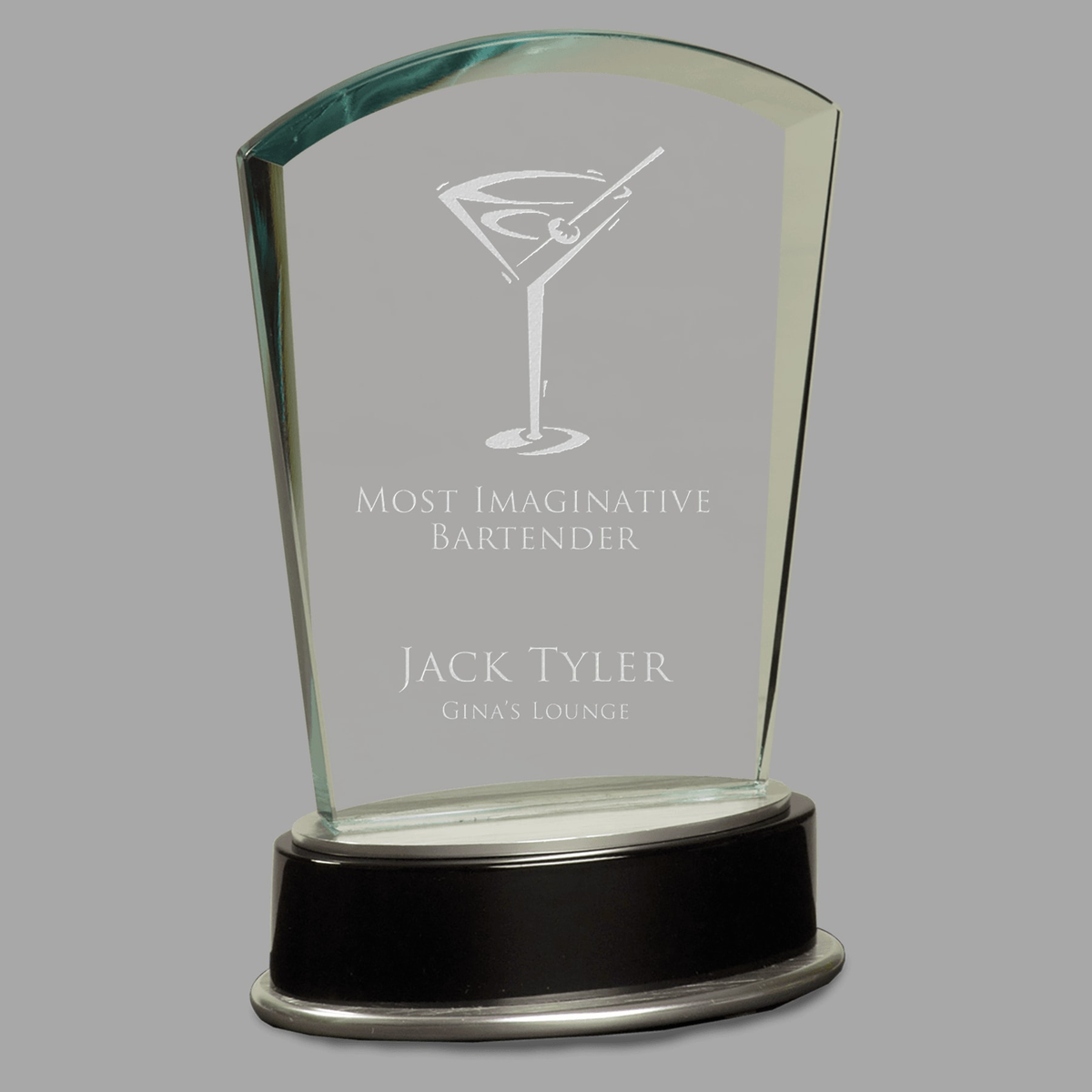 6 3/4" Jade Fan Metro Glass with Silver and Black Piano Finish Base — MGL031