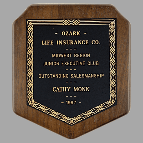 7" x 8" Jewelers Black/Gold Border Plate on an Walnut Plaque – item P102