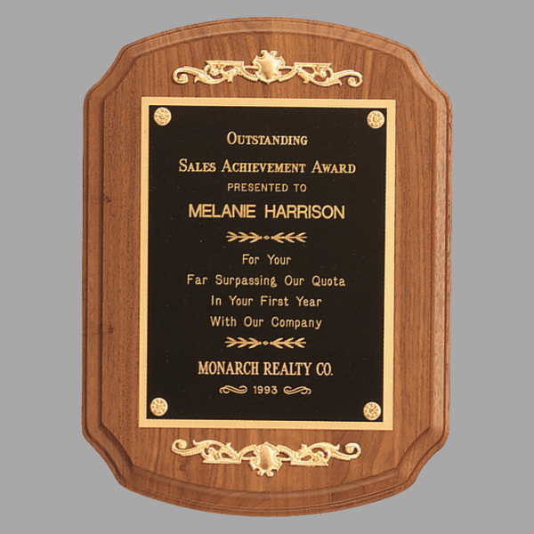 9" x 12" Walnut Rounded, Scalloped Corner Plaque – item P1070