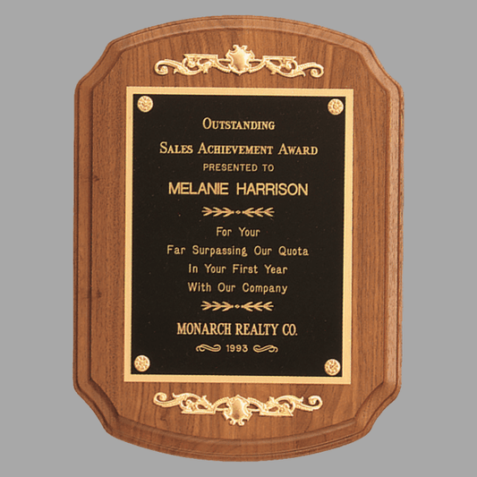 9" x 12" Walnut Rounded, Scalloped Corner Plaque – item P1070