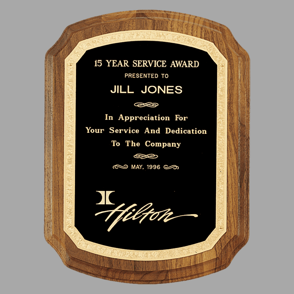 9" x 12" Walnut Plaque w/ Gold Florentine Design Plate – item P1399
