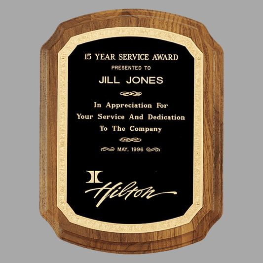 9" x 12" Walnut Plaque w/ Gold Florentine Design Plate – item P1399